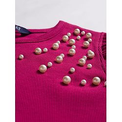 Pine Kids Cotton Lycra Knit Half Sleeves Top with Pearl Detailing - Dark Red