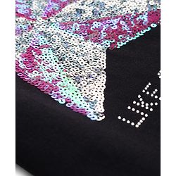 Pine Kids Cotton Knit Half Sleeves Top with Sequin Detailing - Black