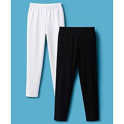 Pine Kids Cotton Lycra Knit Full Length Solid Leggings Pack of 2 - Black & White