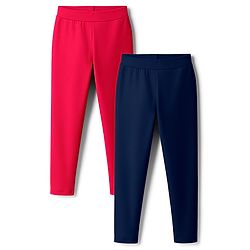 Pine Kids Cotton Lycra Knit Full Length Solid Leggings Pack of 2 - Navy Blue & Red