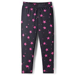 Pine Kids Cotton Lycra Knit Full Length Leggings With Star Print - Black