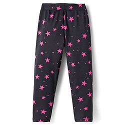Pine Kids Cotton Lycra Knit Full Length Leggings With Star Print - Black