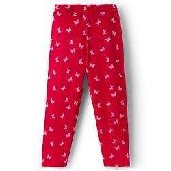 Pine Kids Cotton Lycra Knit Full Length Leggings With Butterfly Print - Red