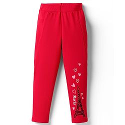 Pine Kids Cotton Lycra Knit Full Length Leggings With Eiffel Tower Print - Red