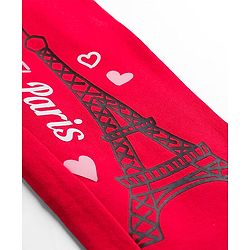 Pine Kids Cotton Lycra Knit Full Length Leggings With Eiffel Tower Print - Red