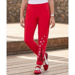 Pine Kids Cotton Lycra Knit Full Length Leggings With Eiffel Tower Print - Red