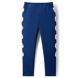 Pine Kids Cotton Lycra Knit Full Length Leggings With Floral Print - Navy Blue