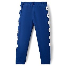 Pine Kids Cotton Lycra Knit Full Length Leggings With Floral Print - Navy Blue