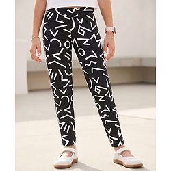 Pine Kids Cotton Lycra Knit Full Length Printed Leggings - Black