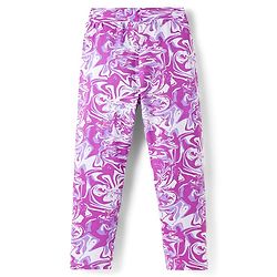 Pine Kids Cotton Lycra Knit Full Length Leggings With Marble Print - Purple