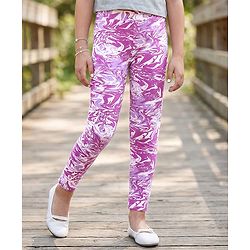 Pine Kids Cotton Lycra Knit Full Length Leggings With Marble Print - Purple