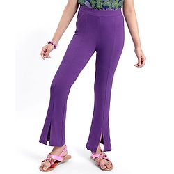 Pine Kids Cotton Lycra Knit Full Length Solid Leggings - Purple
