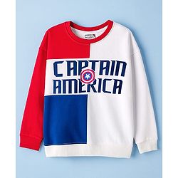 Pine Kids Marvel Terry Knit Drop Shoulder Full Sleeves Cut & Sew Oversized Sweatshirt & Track Pant Set with Captain America Graphic - Red & White