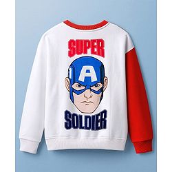 Pine Kids Marvel Terry Knit Drop Shoulder Full Sleeves Cut & Sew Oversized Sweatshirt & Track Pant Set with Captain America Graphic - Red & White