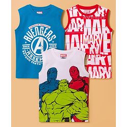 Pine Kids Marvel Single Jersey Knit Sleeveless Vest with Avengers Graphic Pack of 3- Red Blue & White
