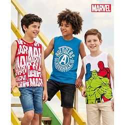 Pine Kids Marvel Single Jersey Knit Sleeveless Vest with Avengers Graphic Pack of 3- Red Blue & White