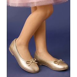 Pine Kids Slip On Closed Toe Ballerina with Bow Applique - Gold