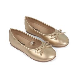 Pine Kids Slip On Closed Toe Ballerina with Bow Applique - Gold