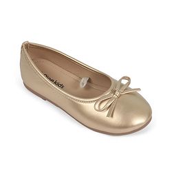 Pine Kids Slip On Closed Toe Ballerina with Bow Applique - Gold