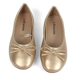 Pine Kids Slip On Closed Toe Ballerina with Bow Applique - Gold