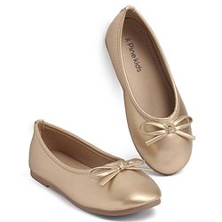 Pine Kids Slip On Closed Toe Ballerina with Bow Applique - Gold