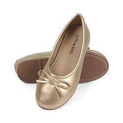 Pine Kids Slip On Closed Toe Ballerina with Bow Applique - Gold