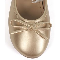 Pine Kids Slip On Closed Toe Ballerina with Bow Applique - Gold