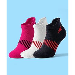 Pine Active Cotton Lycra Knit Ankle Length Socks With Stripes Pack Of 3 - White Black & Pink