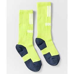 Pine Active Cotton Lycra Knit Breathable Knee Length Football Socks with Text Design - Neon Green