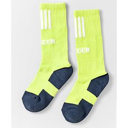 Pine Active Cotton Lycra Knit Breathable Knee Length Football Socks with Text Design - Neon Green