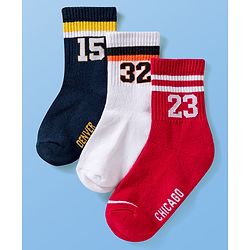 Pine Active Cotton Lycra Terry Knit Breathable Calf Length Athletic Socks with Number Design Pack of 3 - White Red & Black