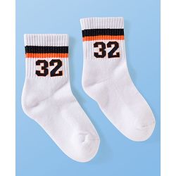 Pine Active Cotton Lycra Terry Knit Breathable Calf Length Athletic Socks with Number Design Pack of 3 - White Red & Black