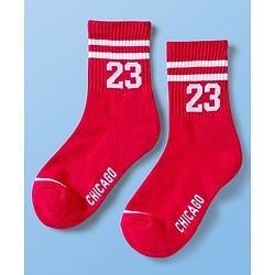 Pine Active Cotton Lycra Terry Knit Breathable Calf Length Athletic Socks with Number Design Pack of 3 - White Red & Black