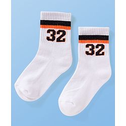 Pine Active Cotton Lycra Terry Knit Breathable Calf Length Athletic Socks with Number Design Pack of 3 - White Red & Black