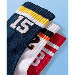 Pine Active Cotton Lycra Terry Knit Breathable Calf Length Athletic Socks with Number Design Pack of 3 - White Red & Black