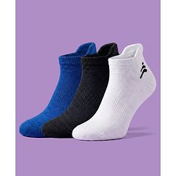 Pine Active Cotton Lycra Terry Knit Breathable Ankle Length Solid Athletic Socks Pack of 3 - White Blue & Black
