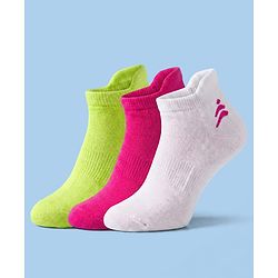 Pine Active Cotton Lycra Terry Knit Breathable Ankle Length Solid Athletic Socks Pack of 3 - White Pink & Light Green