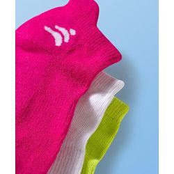 Pine Active Cotton Lycra Terry Knit Breathable Ankle Length Solid Athletic Socks Pack of 3 - White Pink & Light Green