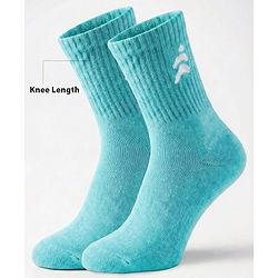 Pine Active Cotton Lycra Knit Breathable Calf Length Solid Color Athletic Socks - Aqua Blue