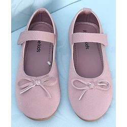 Pine Kids Velcro Closure Closed Toe Ballerina with Bow Applique - Pink