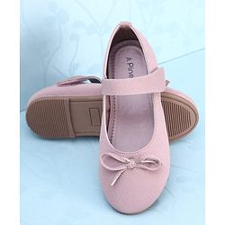 Pine Kids Velcro Closure Closed Toe Ballerina with Bow Applique - Pink