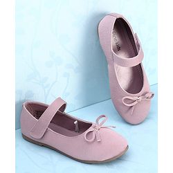 Pine Kids Velcro Closure Closed Toe Ballerina with Bow Applique - Pink