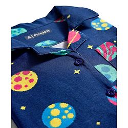 Pine Kids Cotton Knit Half Sleeves Co-ords Night Suit With Space Theme Print - Blue