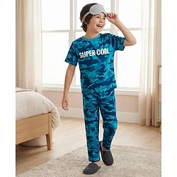 Pine Kids Cotton Knit Half Sleeves Night Suit With Super Cool Print - Blue