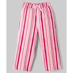 Pine Kids Cotton Knit Half Sleeves Striped Co-Ord Shirt & Capri Night Suit - Pink