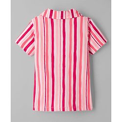 Pine Kids Cotton Knit Half Sleeves Striped Co-Ord Shirt & Capri Night Suit - Pink