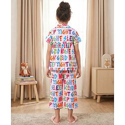 Pine Kids Cotton Knit Half Sleeves Co-Ord Top & Pyjama Capri Set Printed Night-Suit - Multicolor