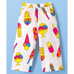 Pine Kids Cotton Knit Half Sleeves Shirt & Capri Co-ord Night Suit With Ice Cream Print - White