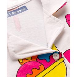 Pine Kids Cotton Knit Half Sleeves Shirt & Capri Co-ord Night Suit With Ice Cream Print - White