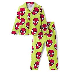 Pine Kids Marvel Single Jersey Knit Full Sleeves Co-ord Night Suit With Spider-Man Print - Lime Green